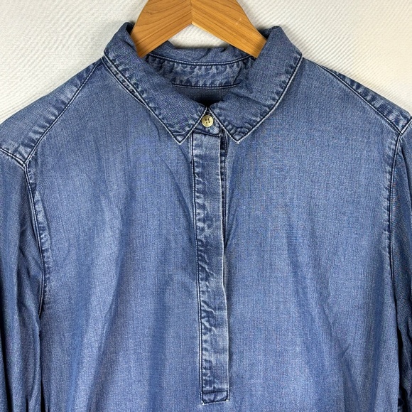 Chicos Long Sleeve Tunic Shirt Sz 2 = 12/14 Blue Tencel Denim Stapel Minimalist - Picture 2 of 10